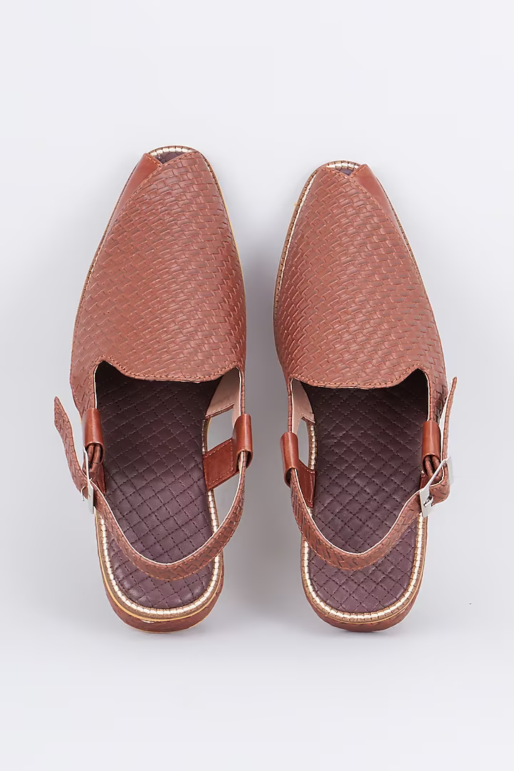 Tan brown full grain leather based handcrafted slip on mules