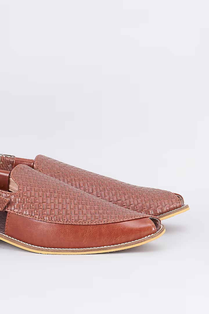 Tan brown full grain leather based handcrafted slip on mules