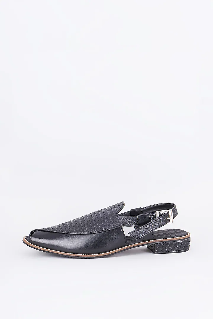 Black full grain leather based handcrafted slip on mules