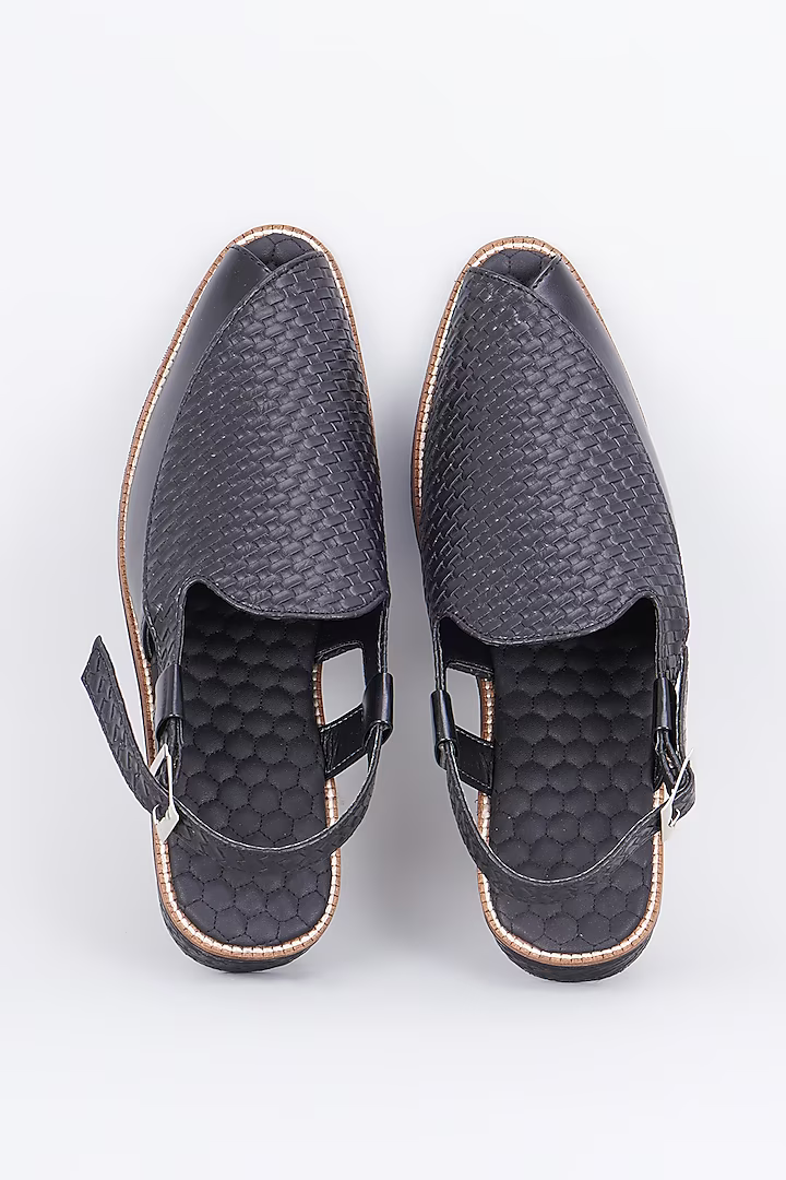 Black full grain leather based handcrafted slip on mules