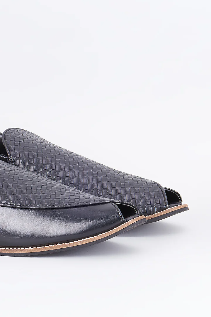 Black full grain leather based handcrafted slip on mules