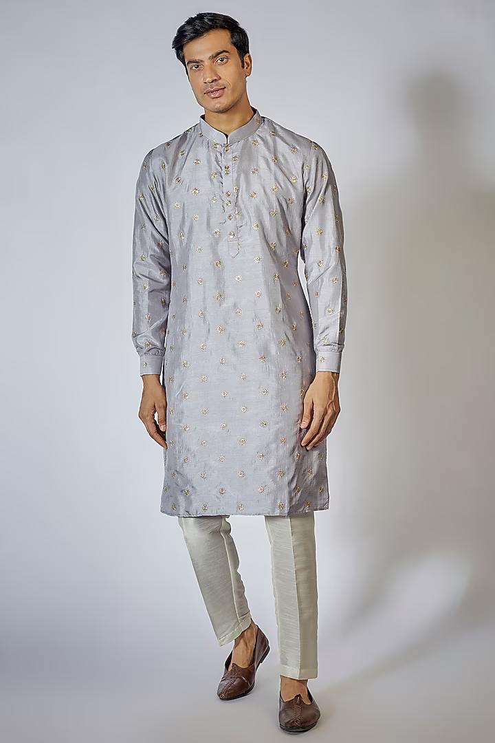 Grey Embroidered Kurta Set