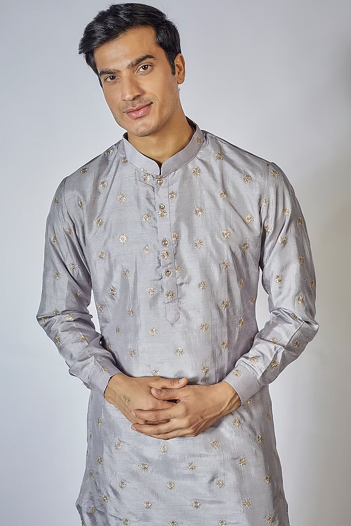 Grey Embroidered Kurta Set