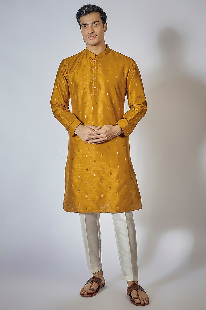 Mustard Embroidered Kurta Set