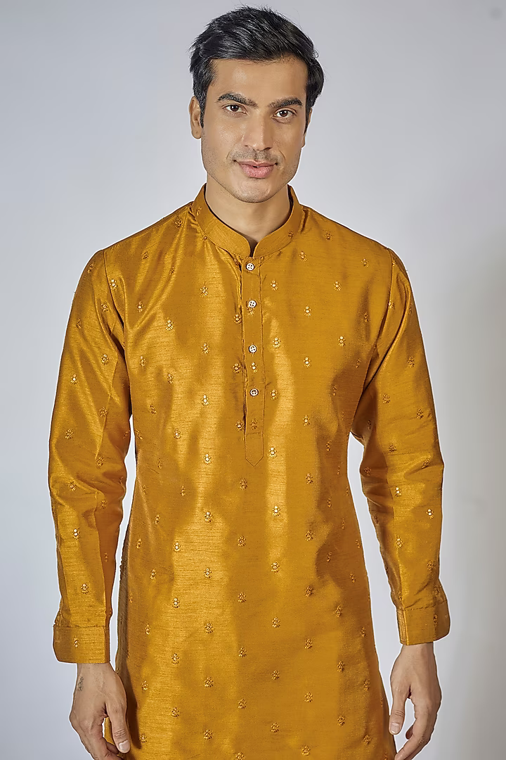 Mustard Embroidered Kurta Set