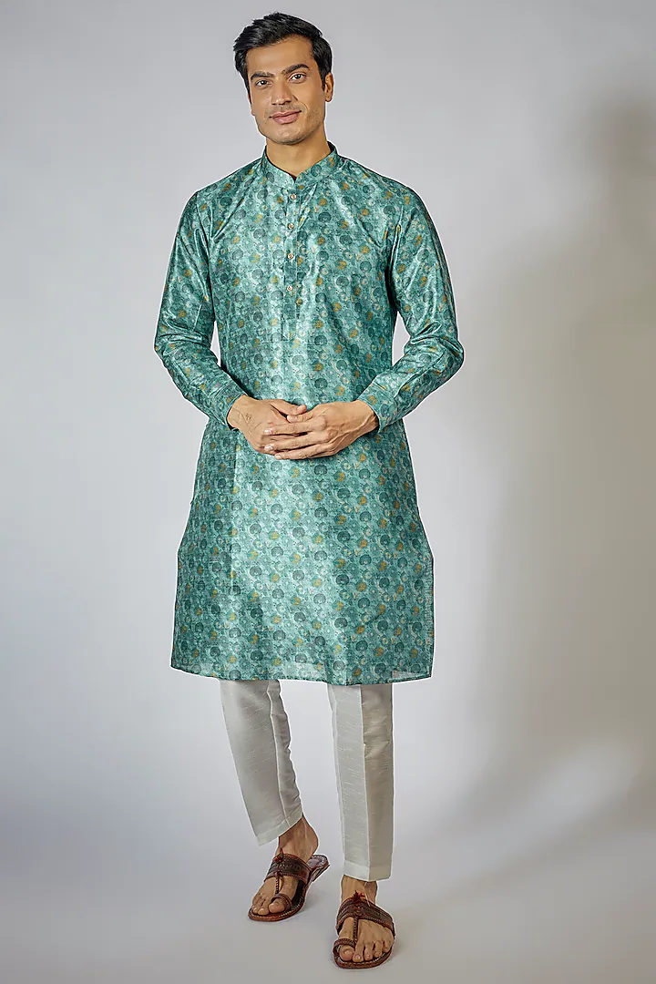 Teal Printed Kurta Set