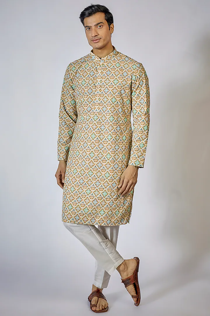 Beige Printed Kurta Set