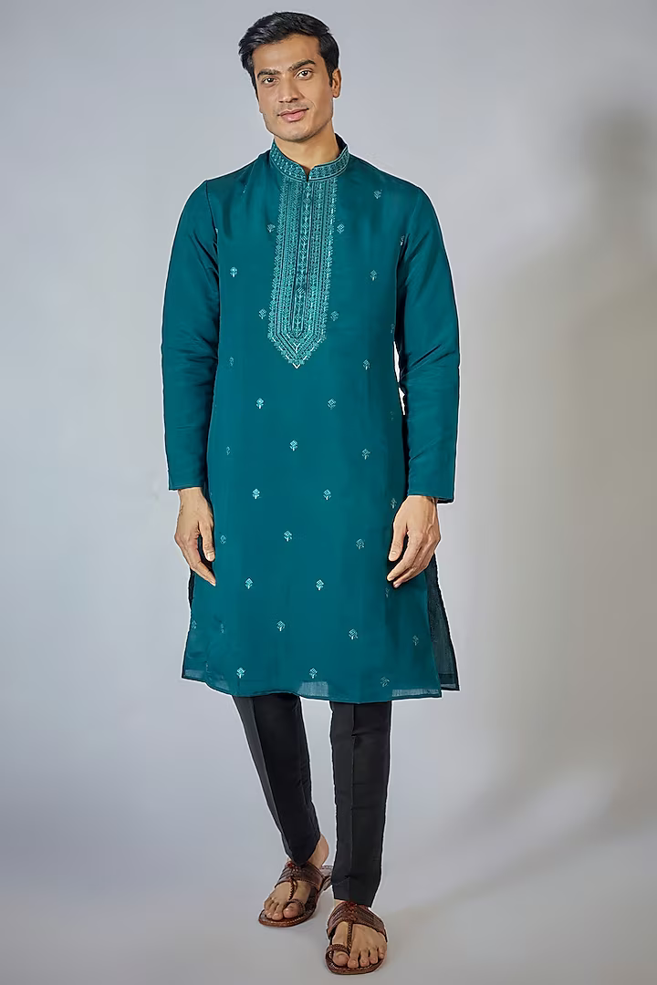 Navy Blue Embroidered Kurta Set