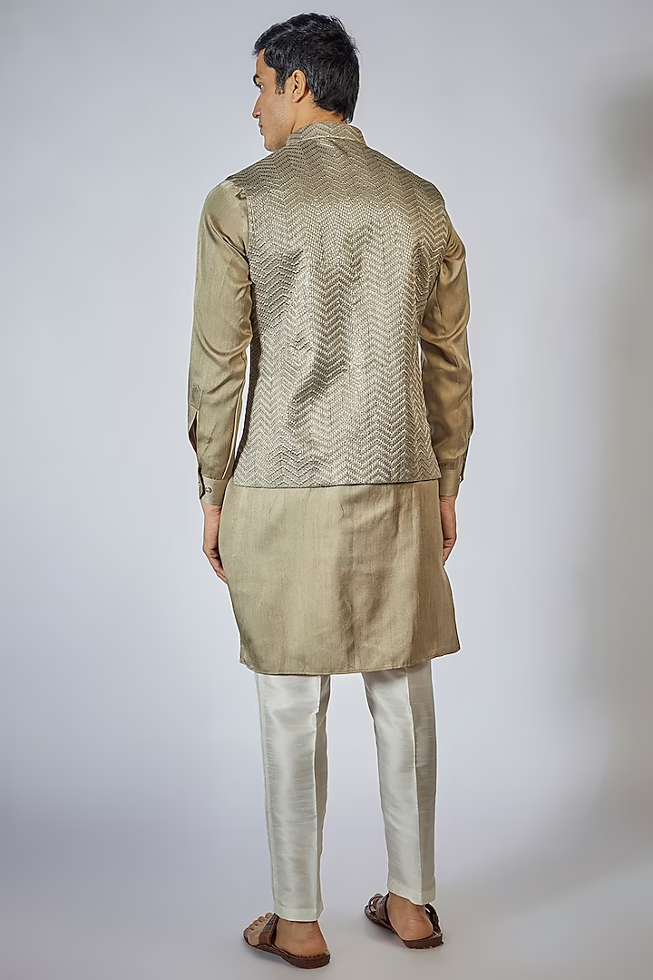 Sage Green Embroidered Kurta-Jacket Set
