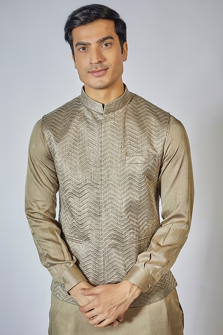 Sage Green Embroidered Kurta-Jacket Set