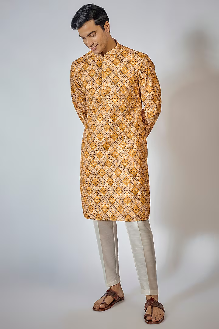Orange Printed Kurta Set