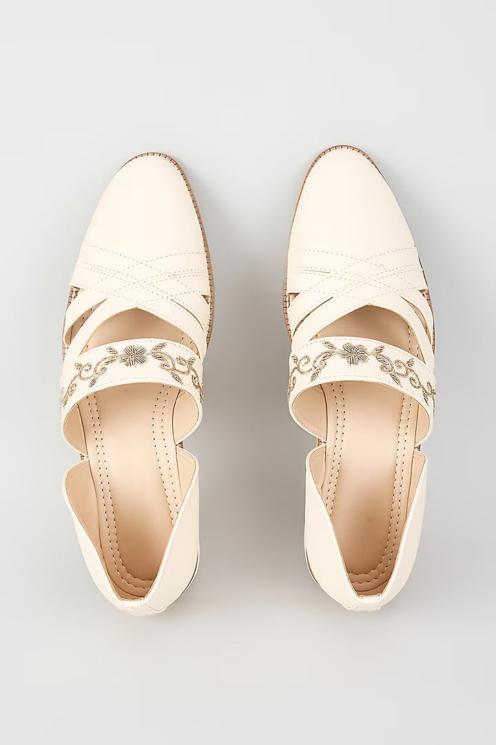 Off White Zari Embroidered Sandals