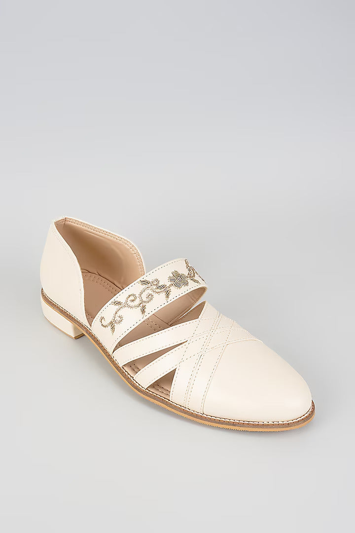 Off White Zari Embroidered Sandals