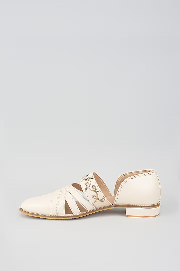 Off White Zari Embroidered Sandals