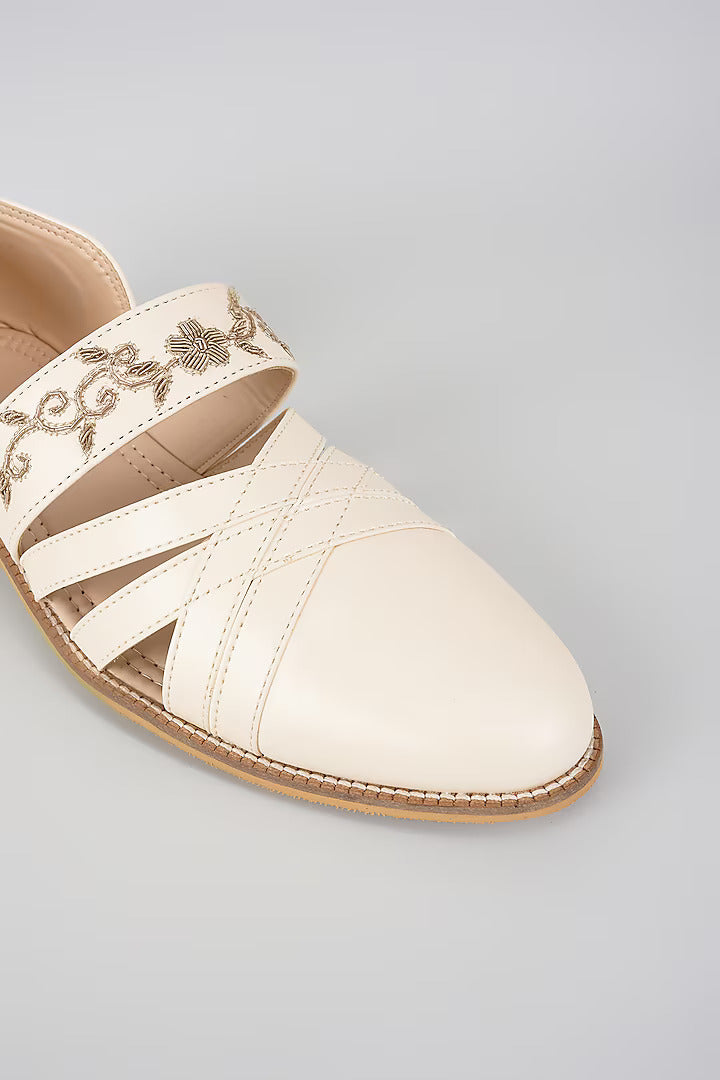 Off White Zari Embroidered Sandals