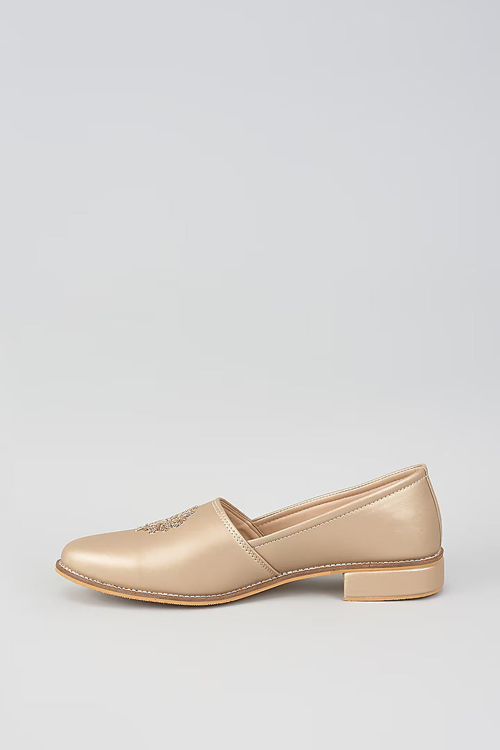 Muted Gold Royal Crest Embroidered Juttis