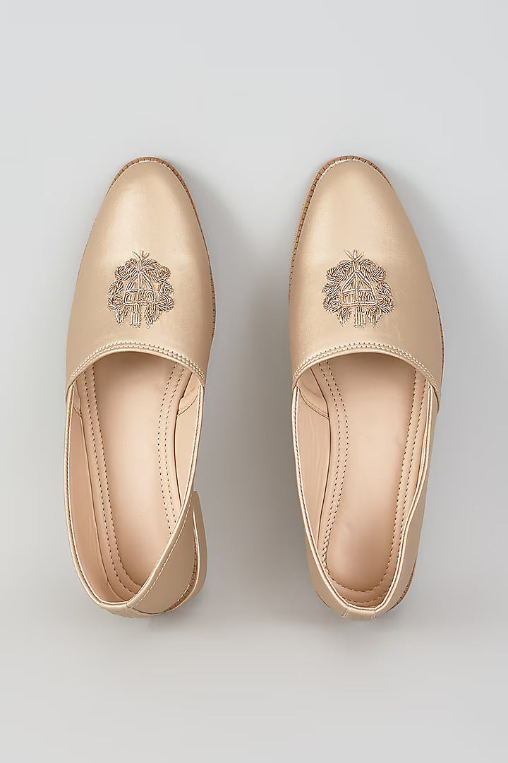 Muted Gold Royal Crest Embroidered Juttis