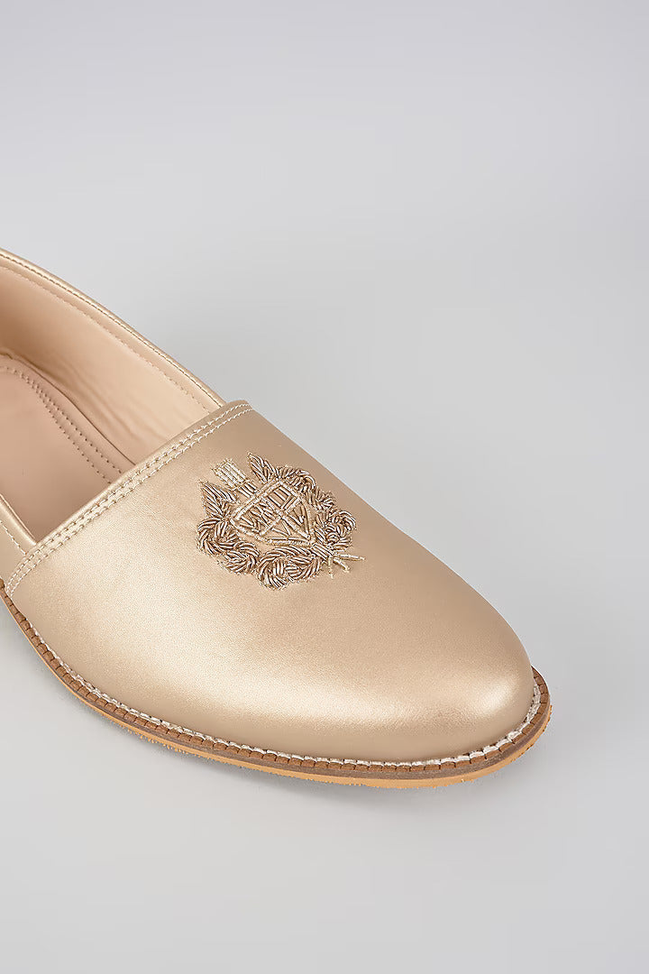 Muted Gold Royal Crest Embroidered Juttis