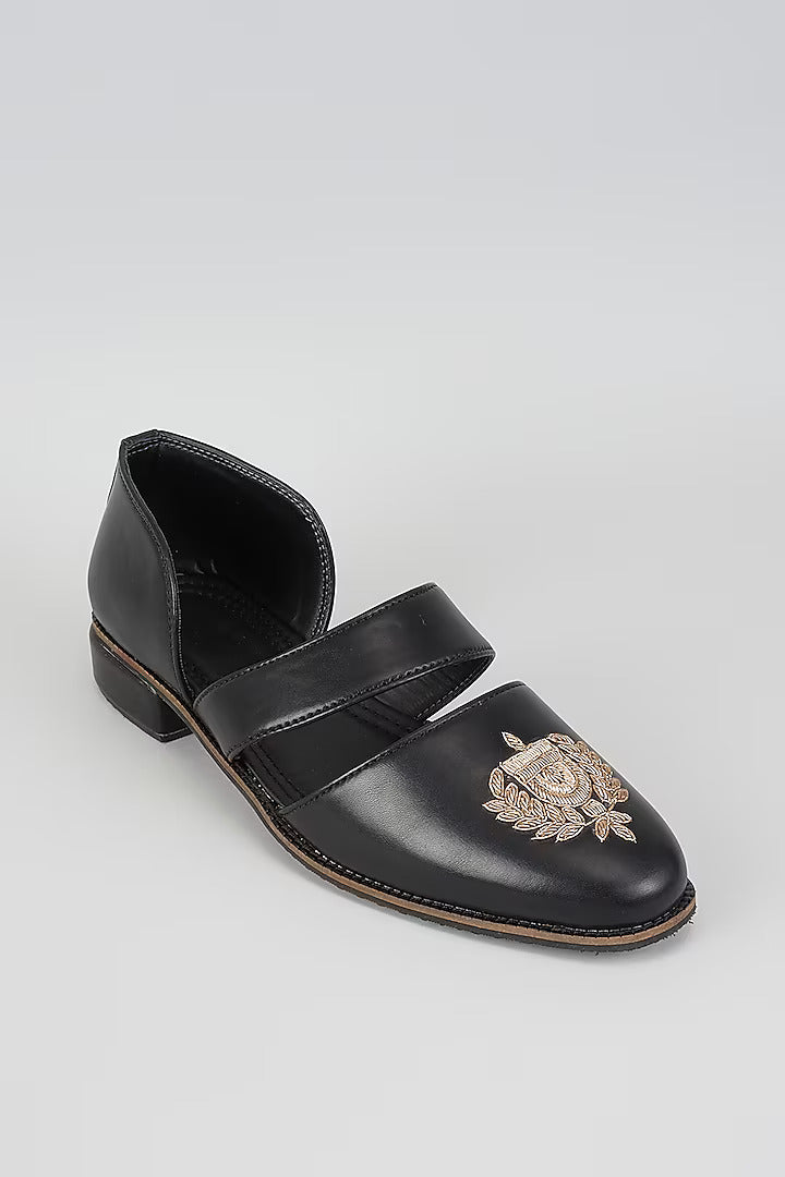 Black Royal Crest Embroidered Sandals