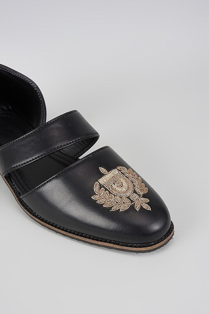 Black Royal Crest Embroidered Sandals