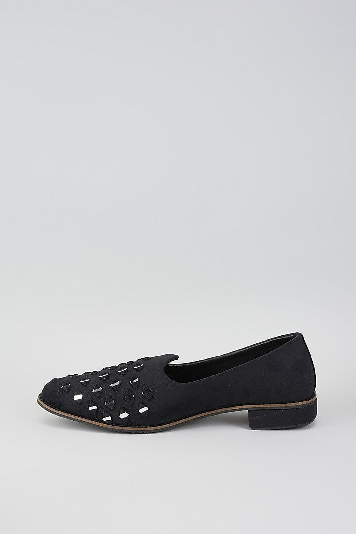 Black Velvet Loafers with Mirror Embroidery