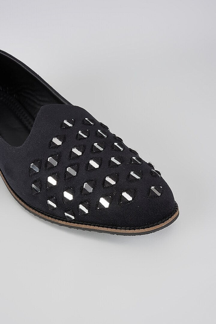 Black Velvet Loafers with Mirror Embroidery
