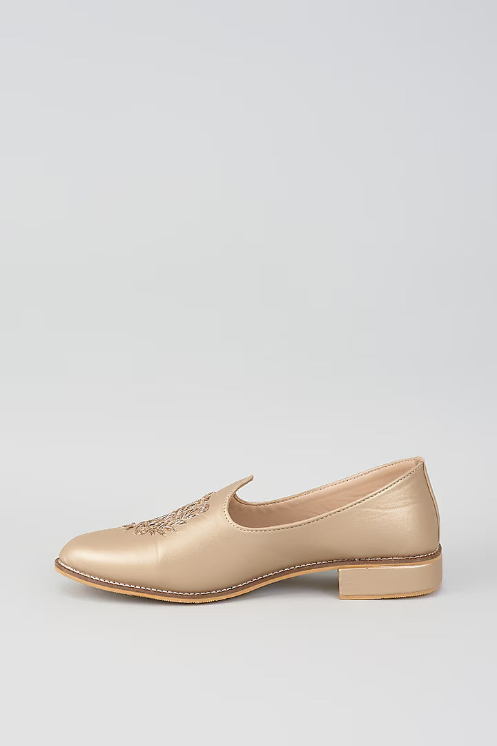 Bronze Gold Royal Crest Embroidered Juttis