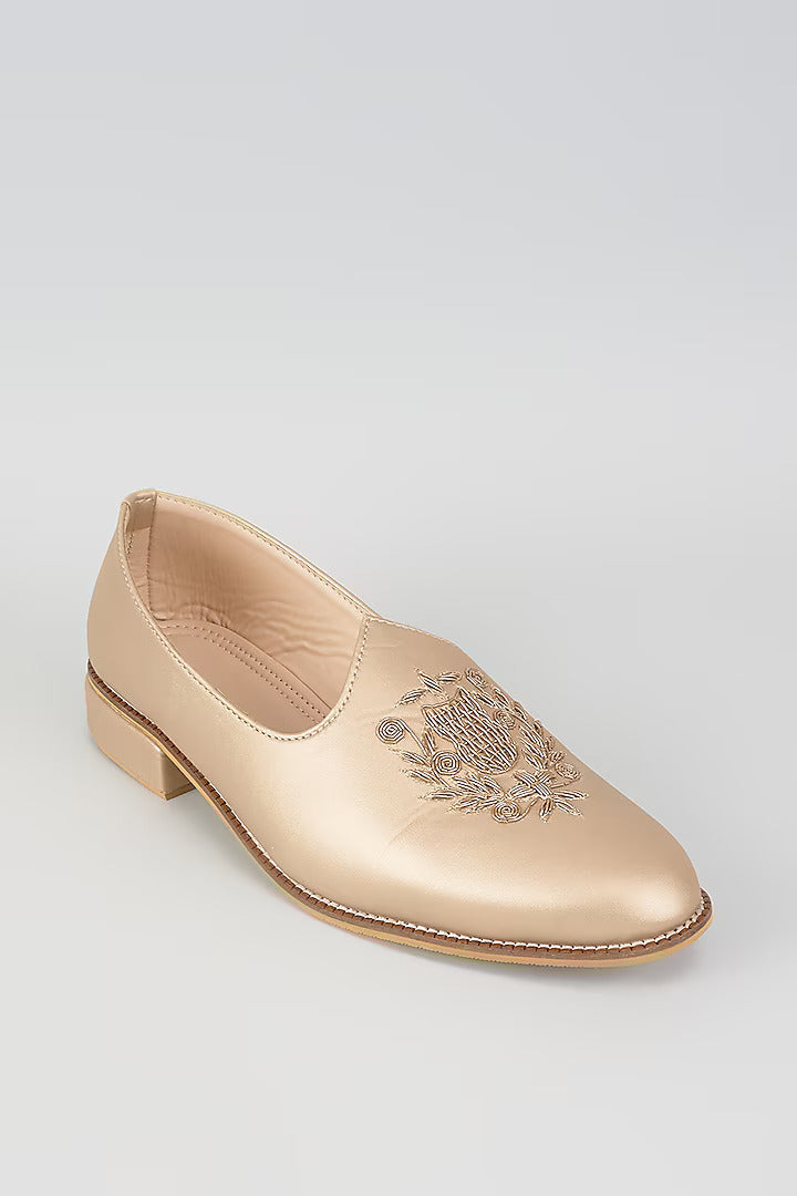 Bronze Gold Royal Crest Embroidered Juttis