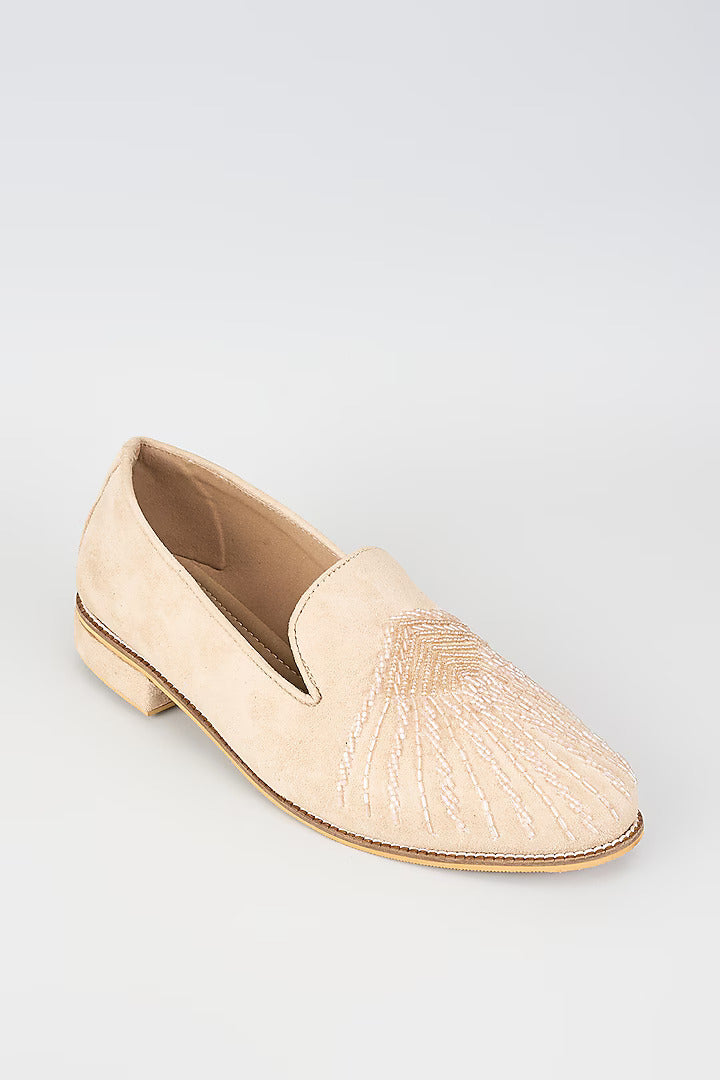 Blush Pink Velvet Loafers with Cut Dana Embroidery