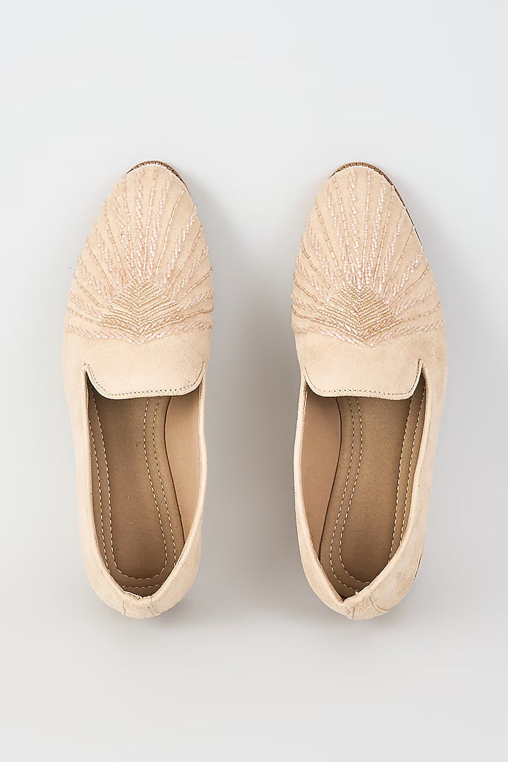 Blush Pink Velvet Loafers with Cut Dana Embroidery
