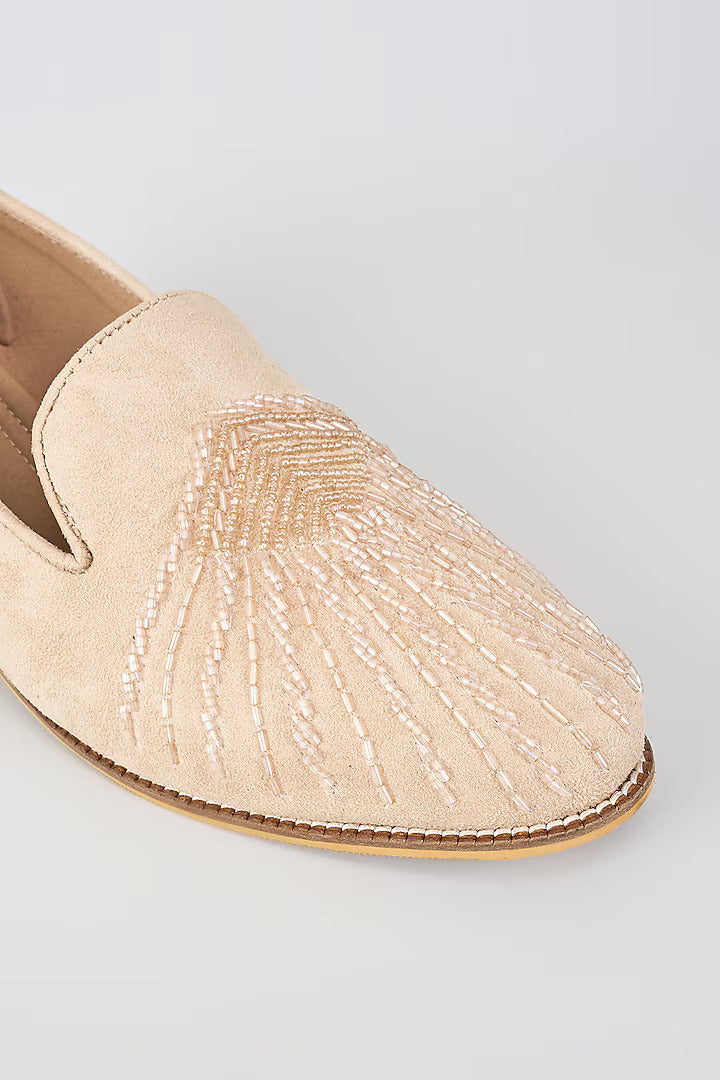 Blush Pink Velvet Loafers with Cut Dana Embroidery