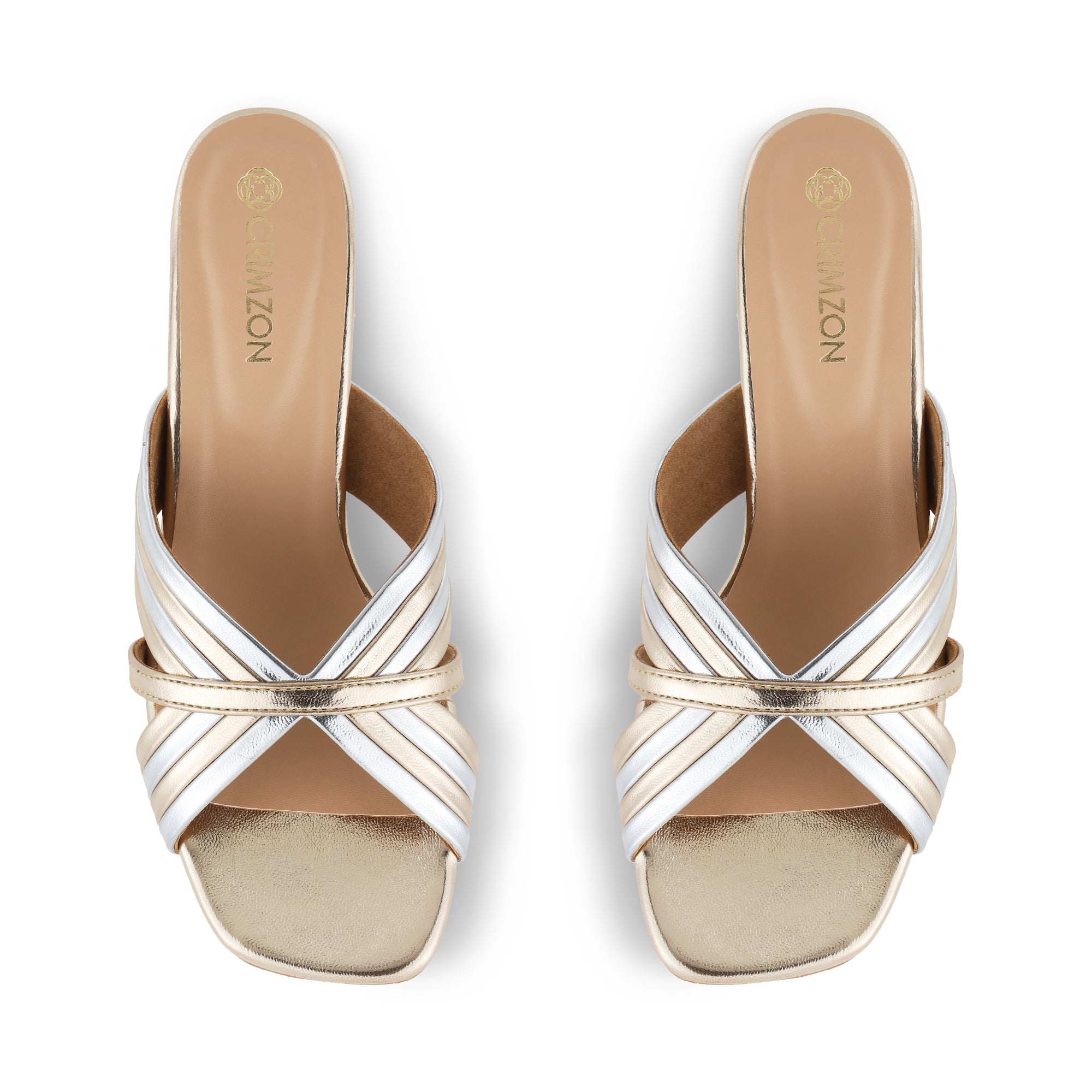 SPENTA- GOLD SILVER BLOCK HEELS