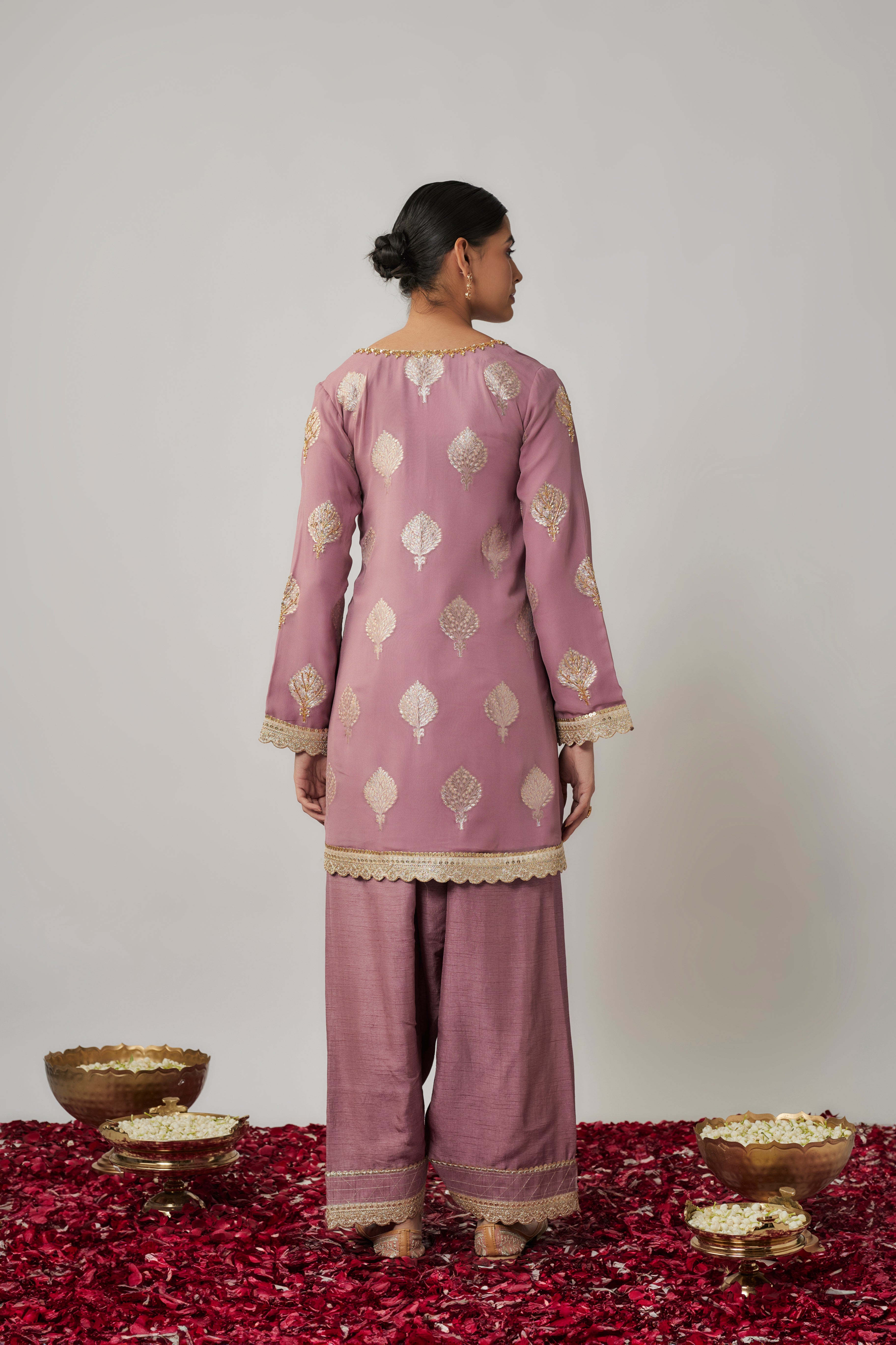 Mauve georgette benarasi embroidered kurta salwar set