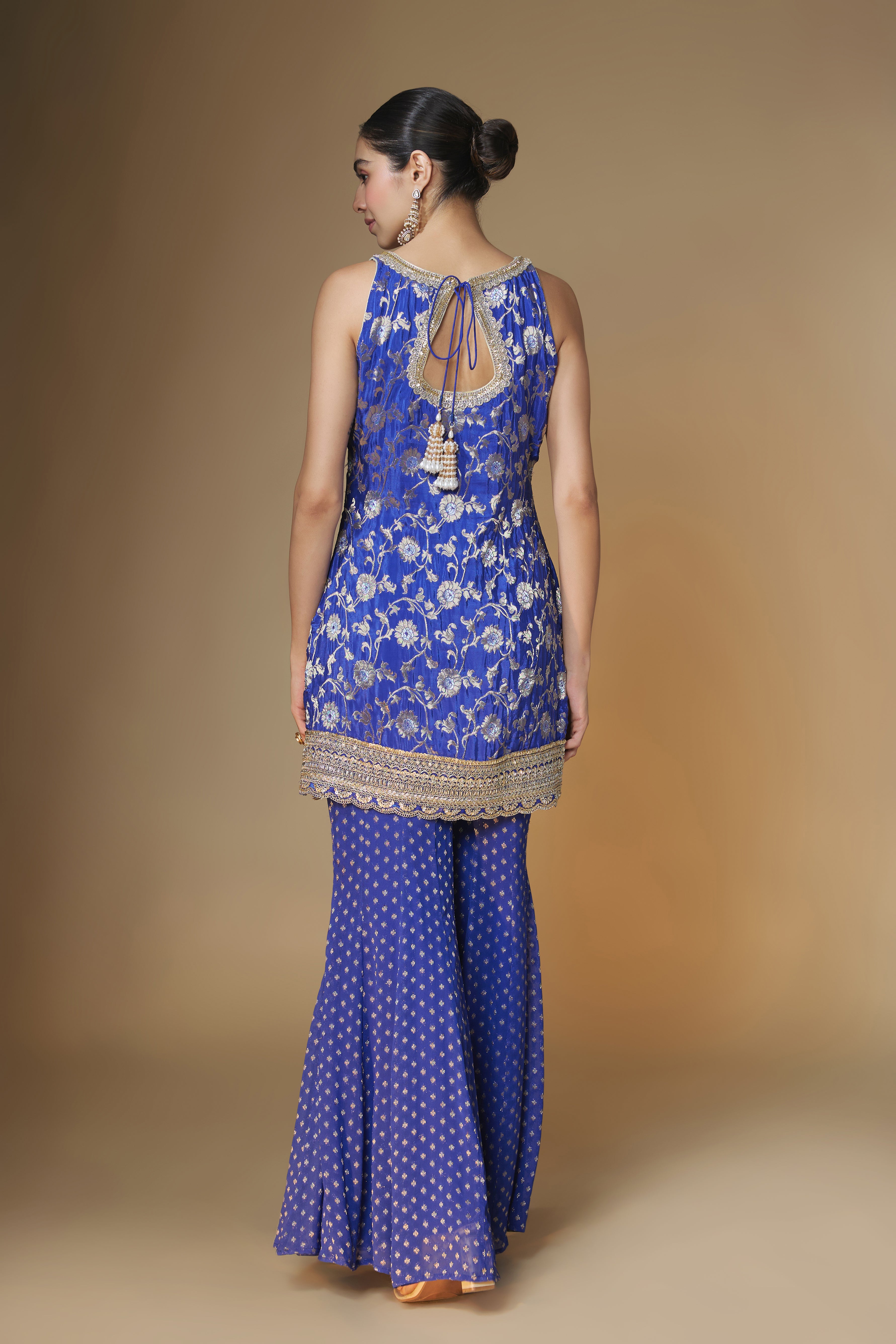 Cobalt blue benarasi jaal kurta & sharara set