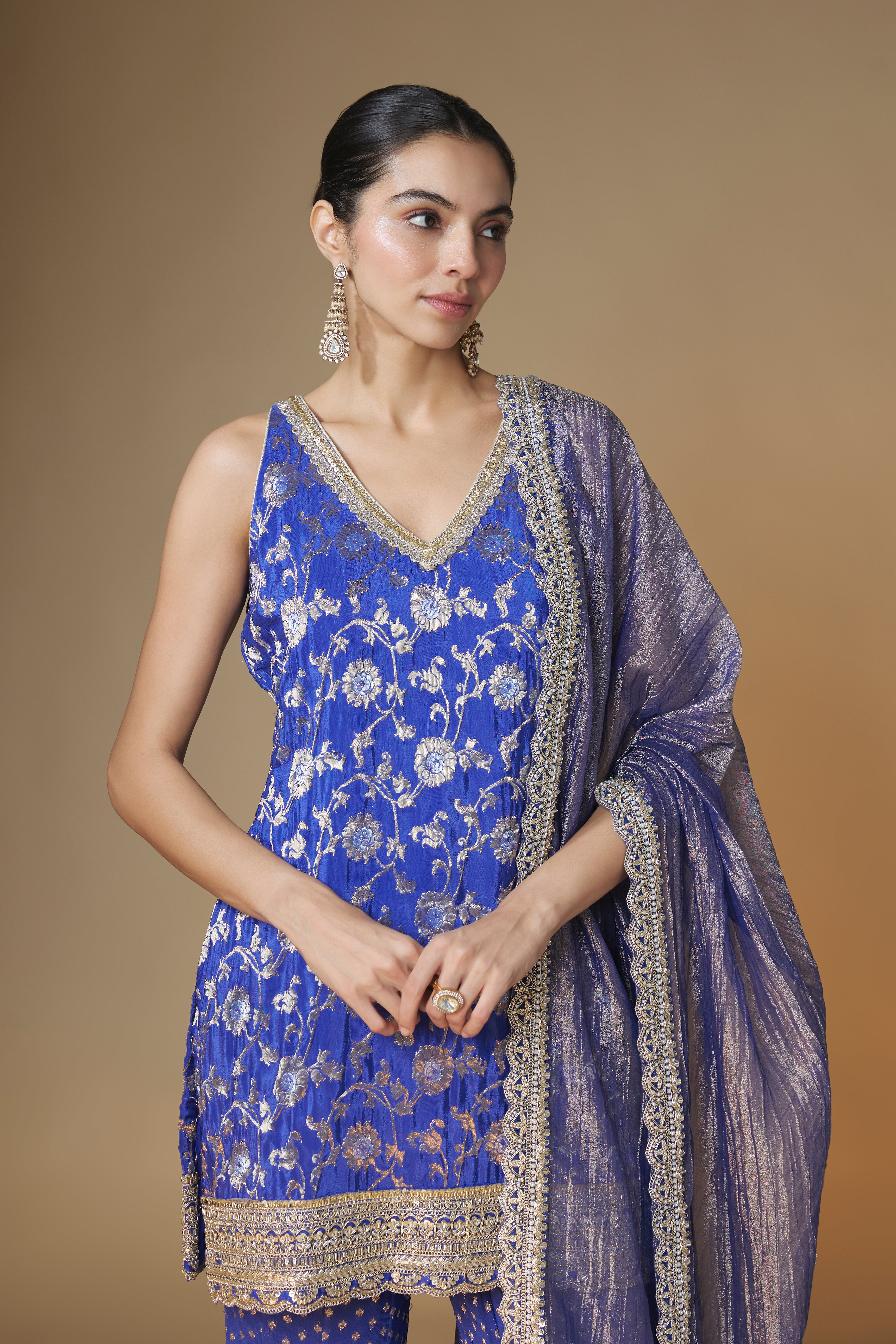 Cobalt blue benarasi jaal kurta & sharara set