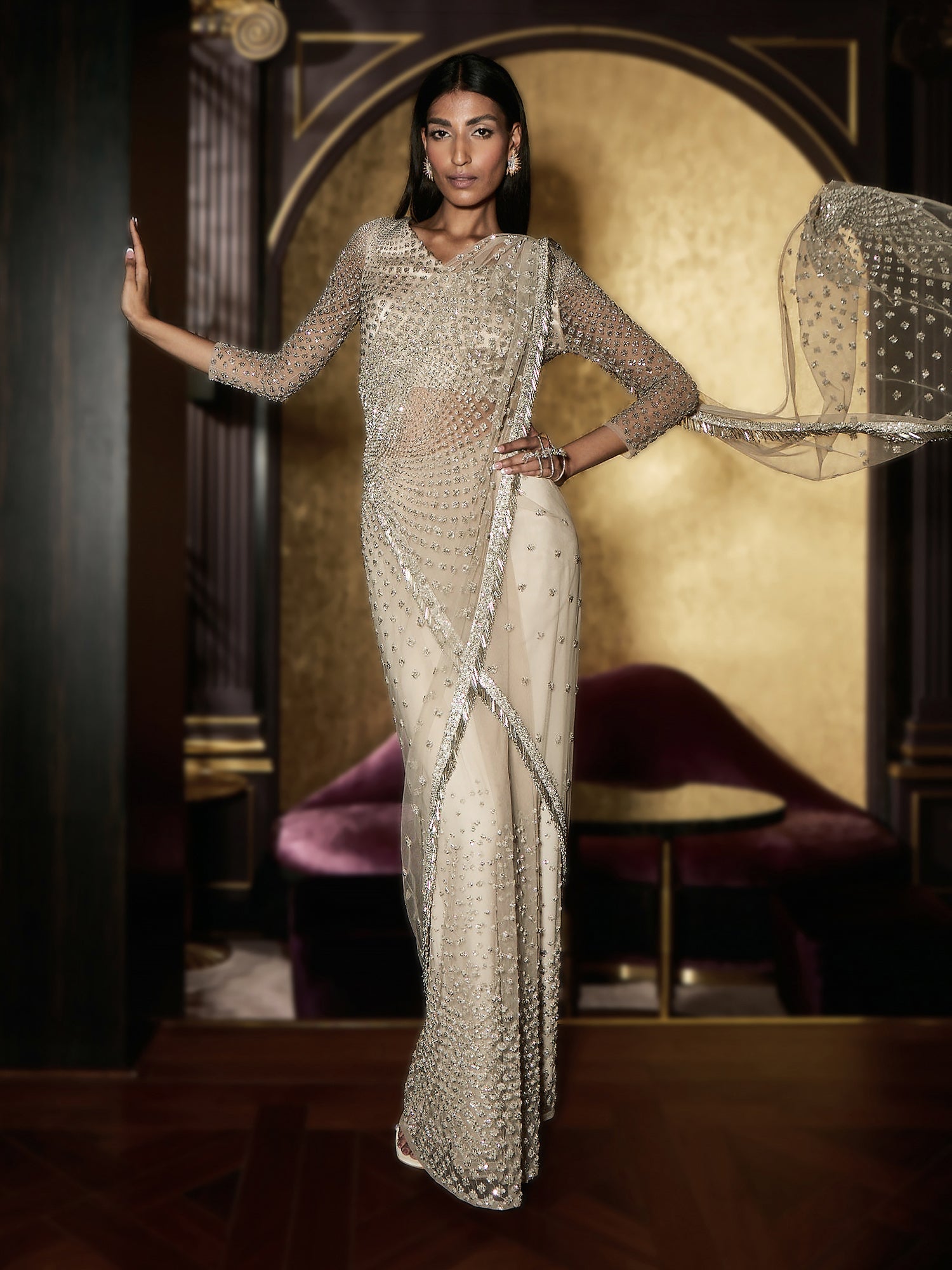 Sora Metal Fringe Sari