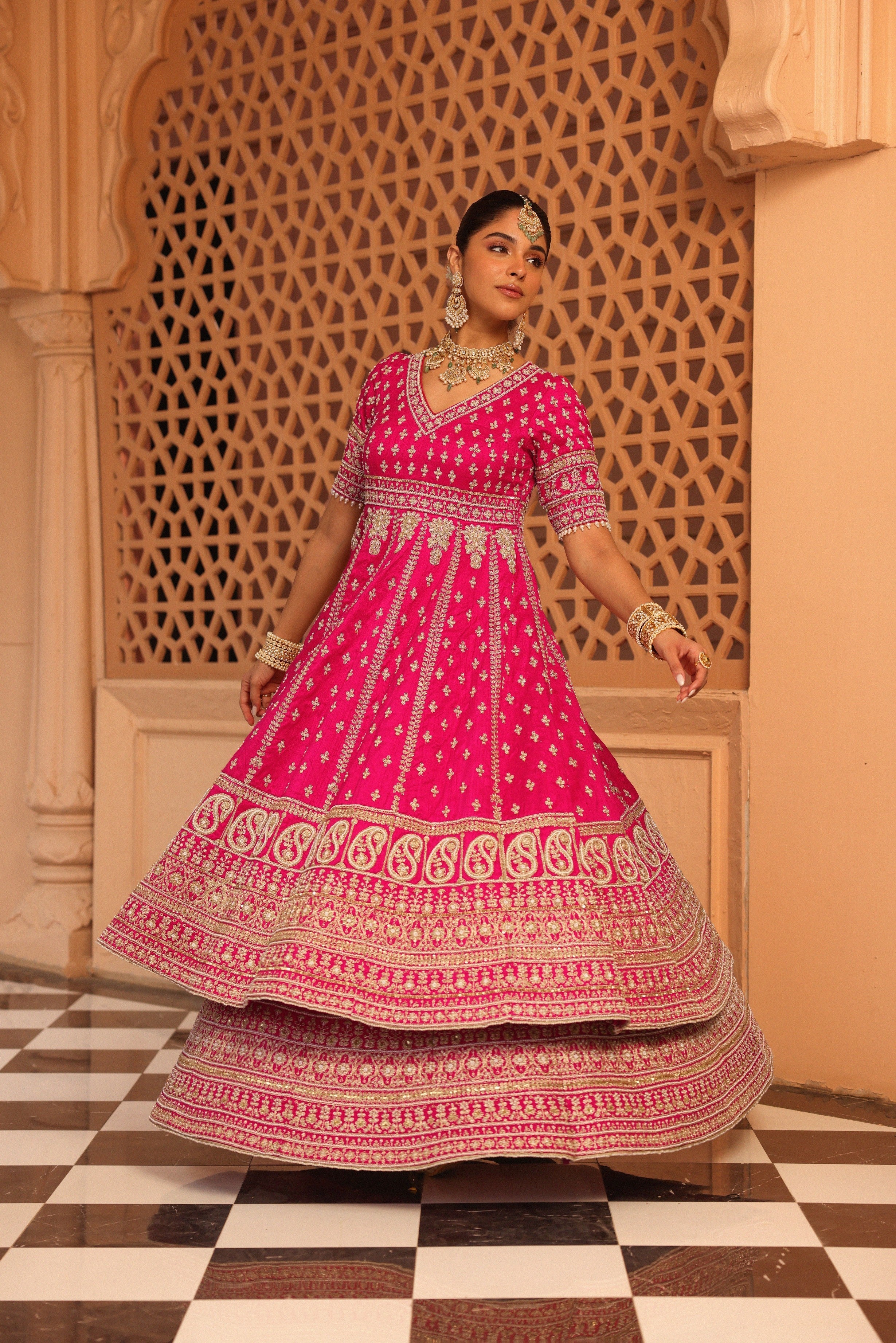 Naila - Hotpink Anarkali with Lehenga and Dupatta