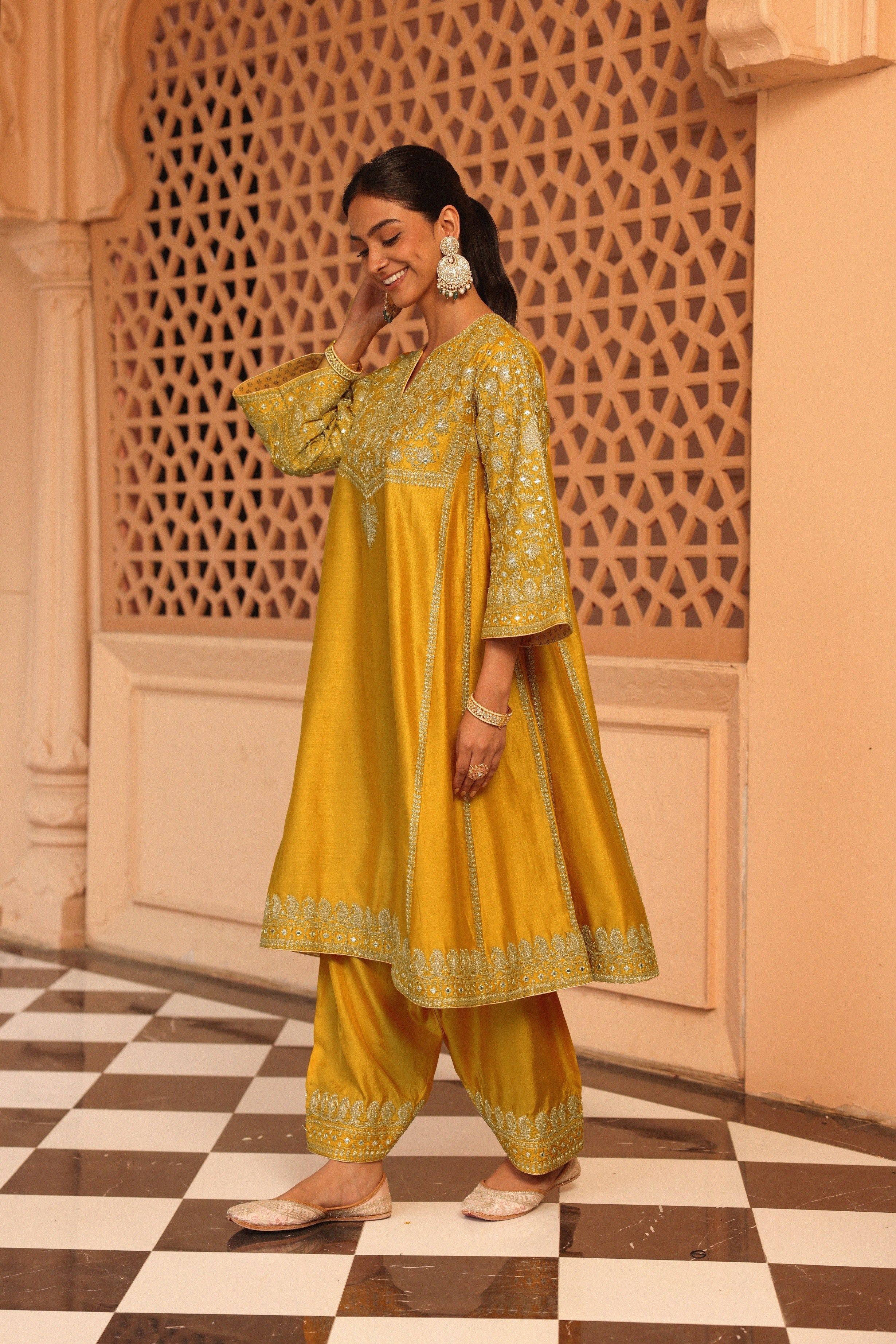 Aiman - Short Knee Length Chauga with Salwar and Odhni