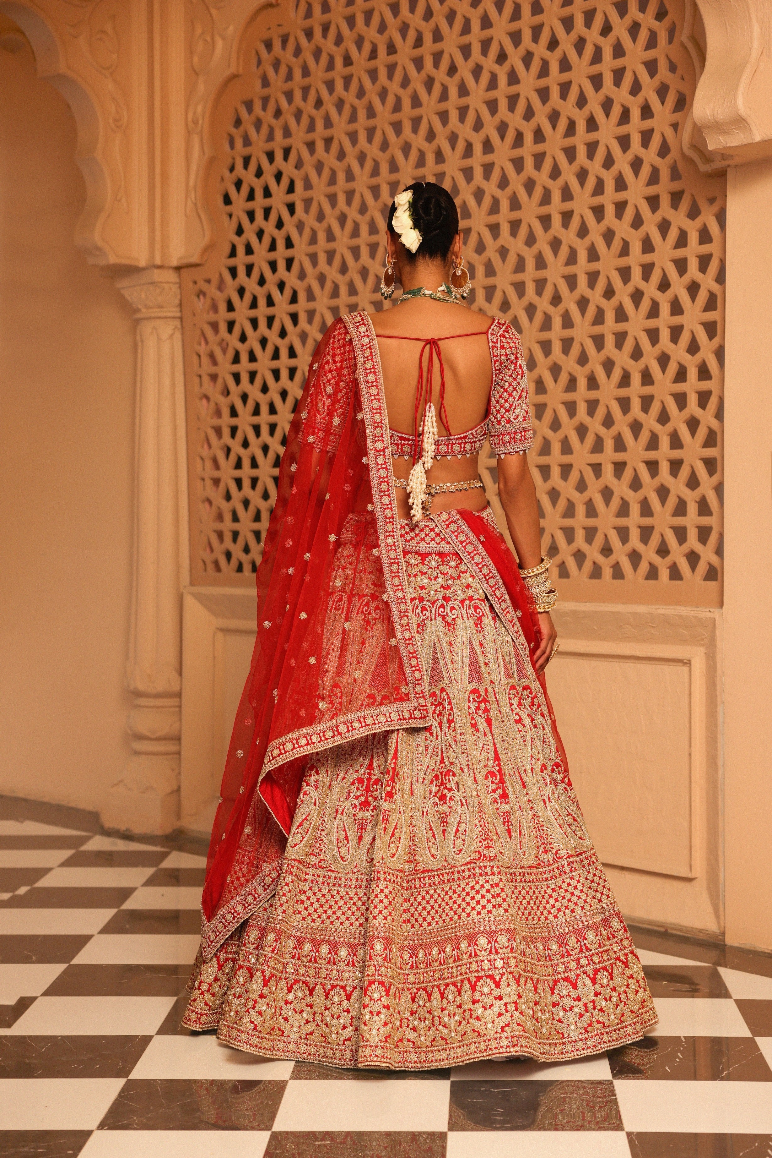 Naazreen - Red Lehenga with Blouse and Dupatta