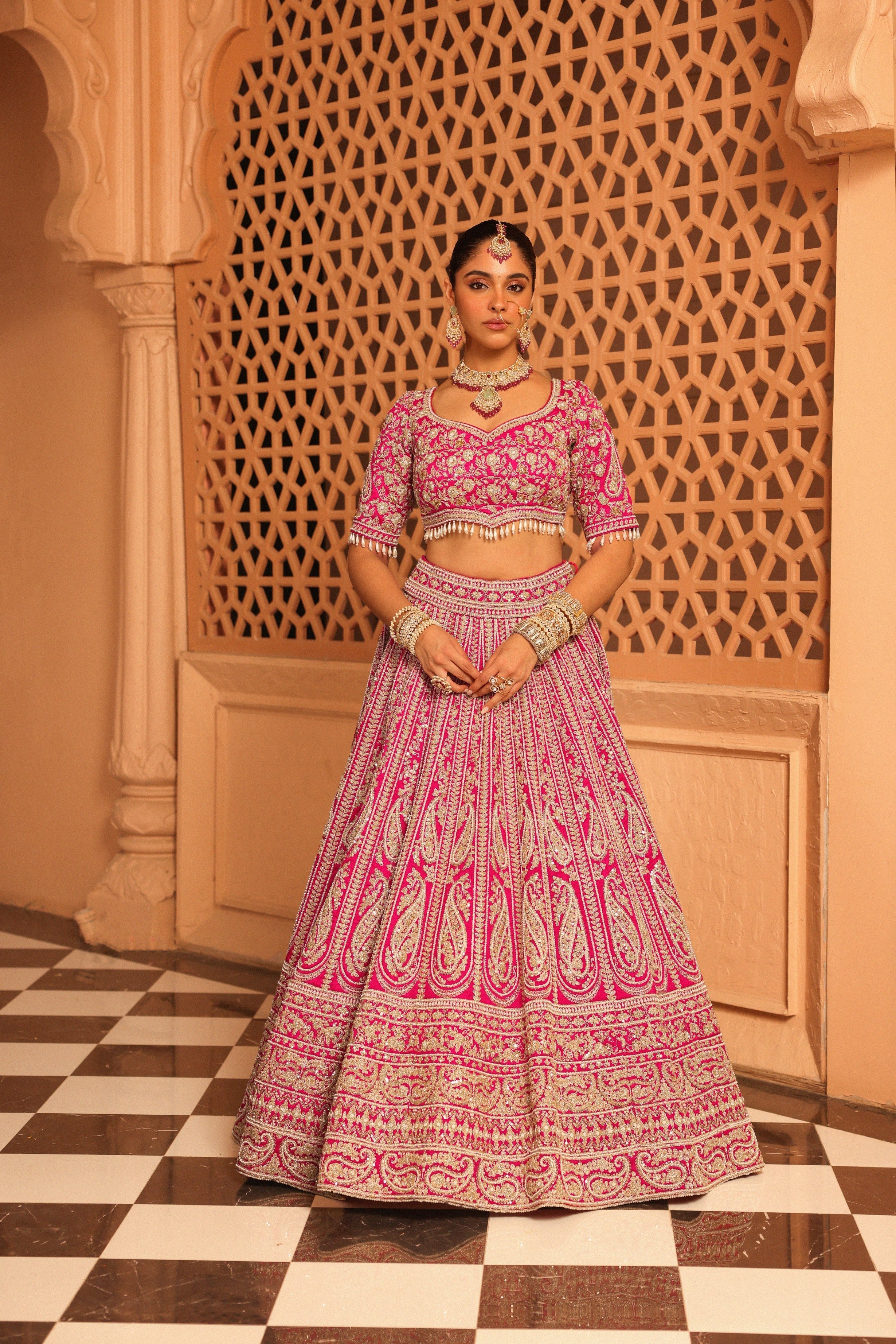 Inaya - Hotpink Lehenga with Blouse and Dupatta