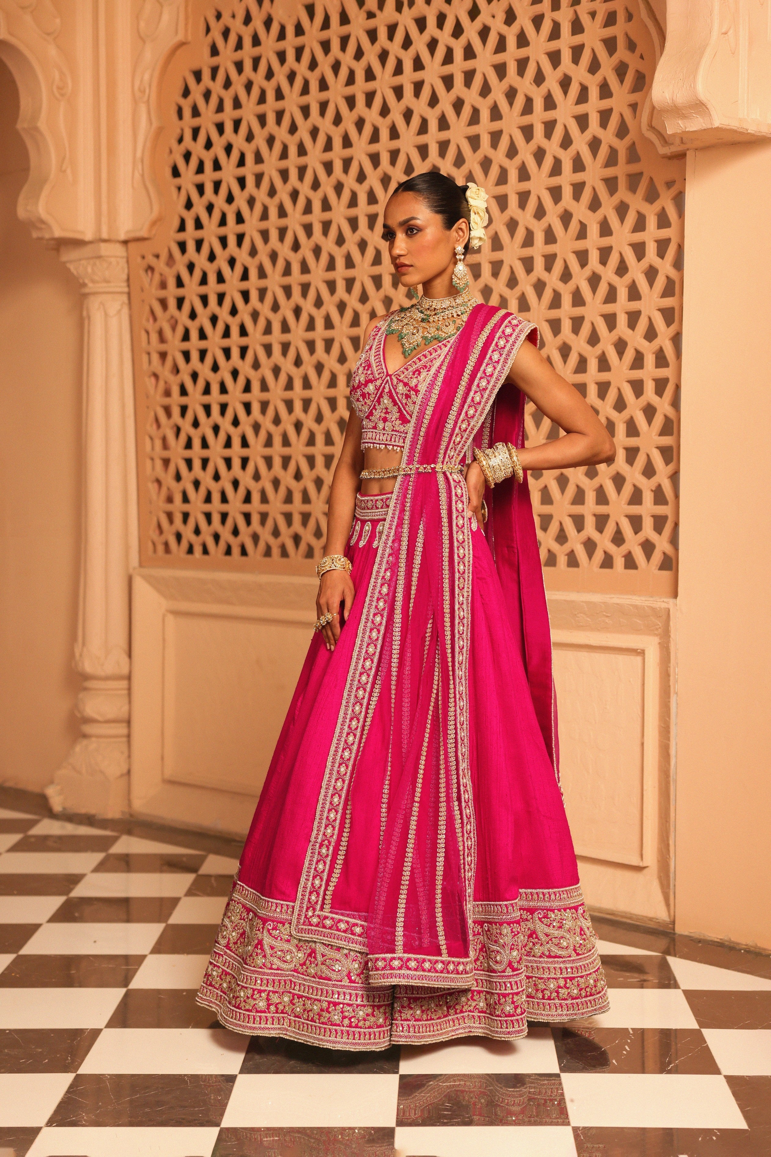 Ilma - Hotpink Lehenga with Blouse and Dupatta