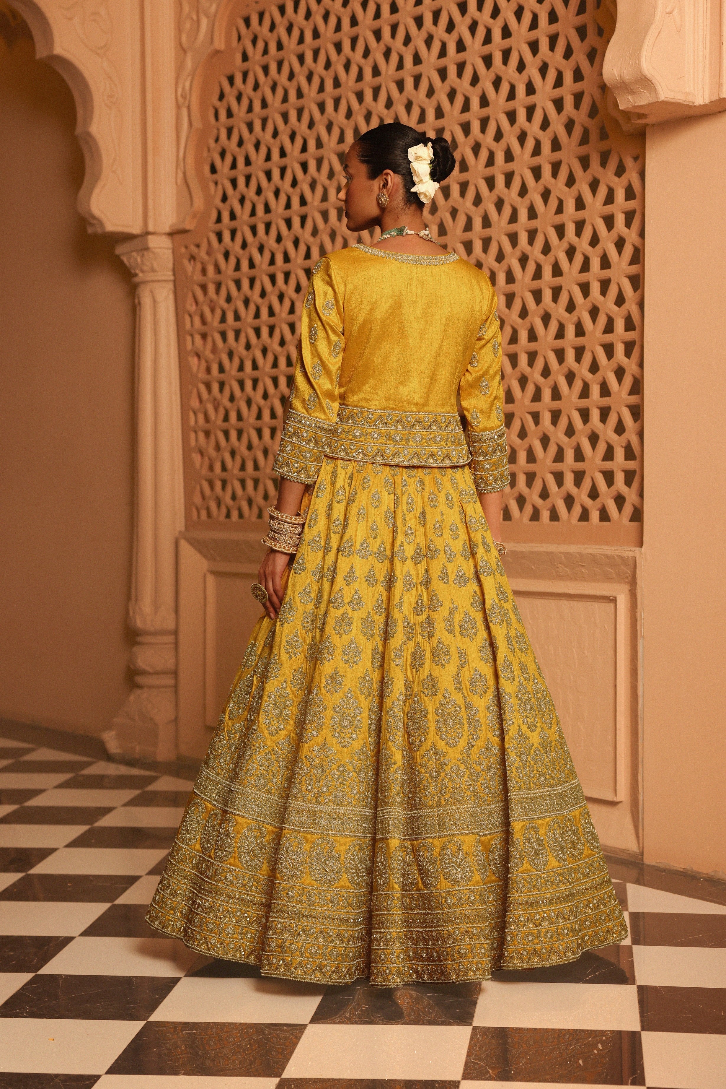 Noorali - Mustard Lehenga with Choli and Dupatta