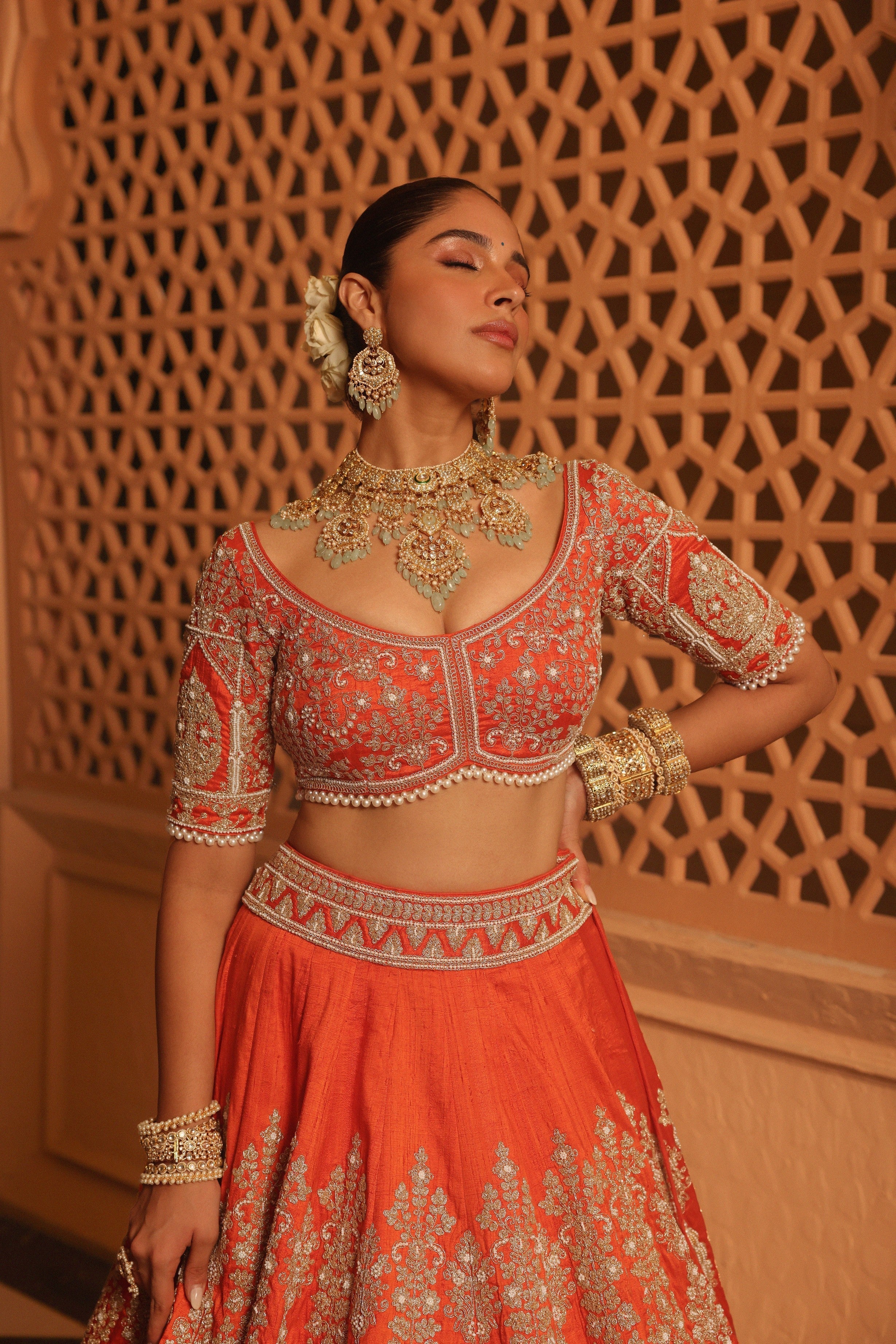 Faizah - Orange Lehenga with Blouse and Dupatta