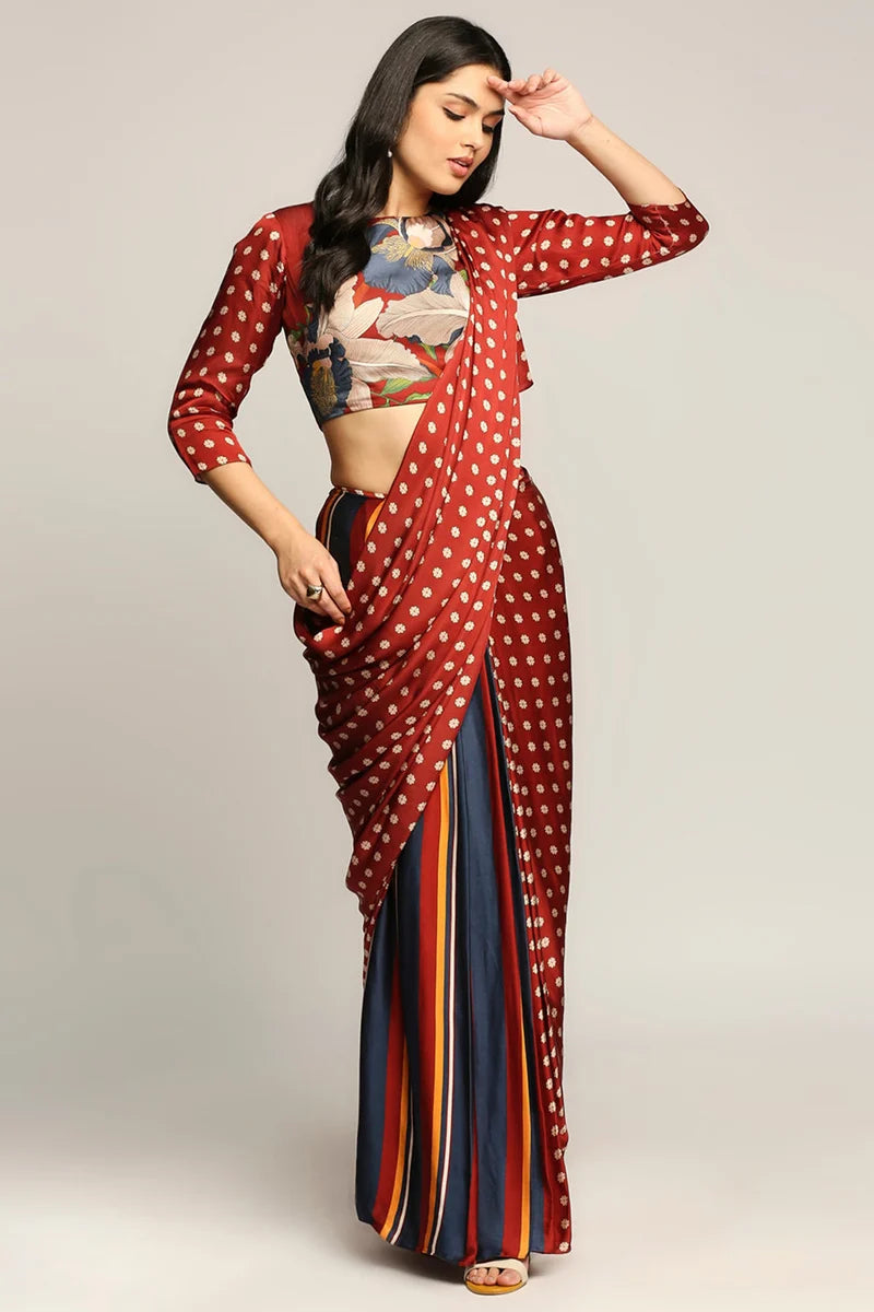 ORCHID BLOOM PRINTED PRE-STITCHED SAREE SET