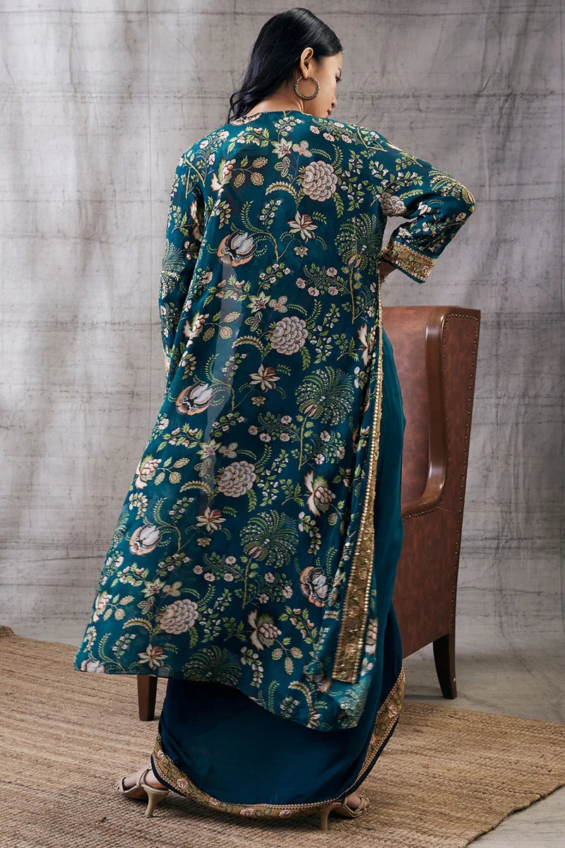 MEHR PRINTED DRAPE SKIRT SET WITH JACKET