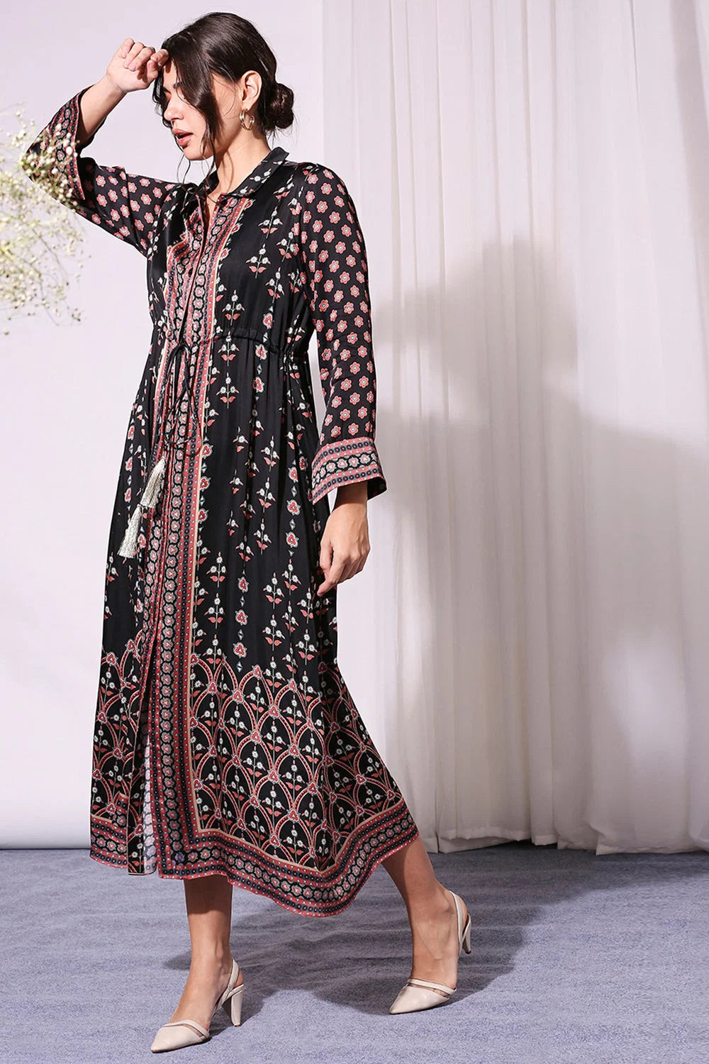 BLACK ETHNIC PRINTED DRESS SET