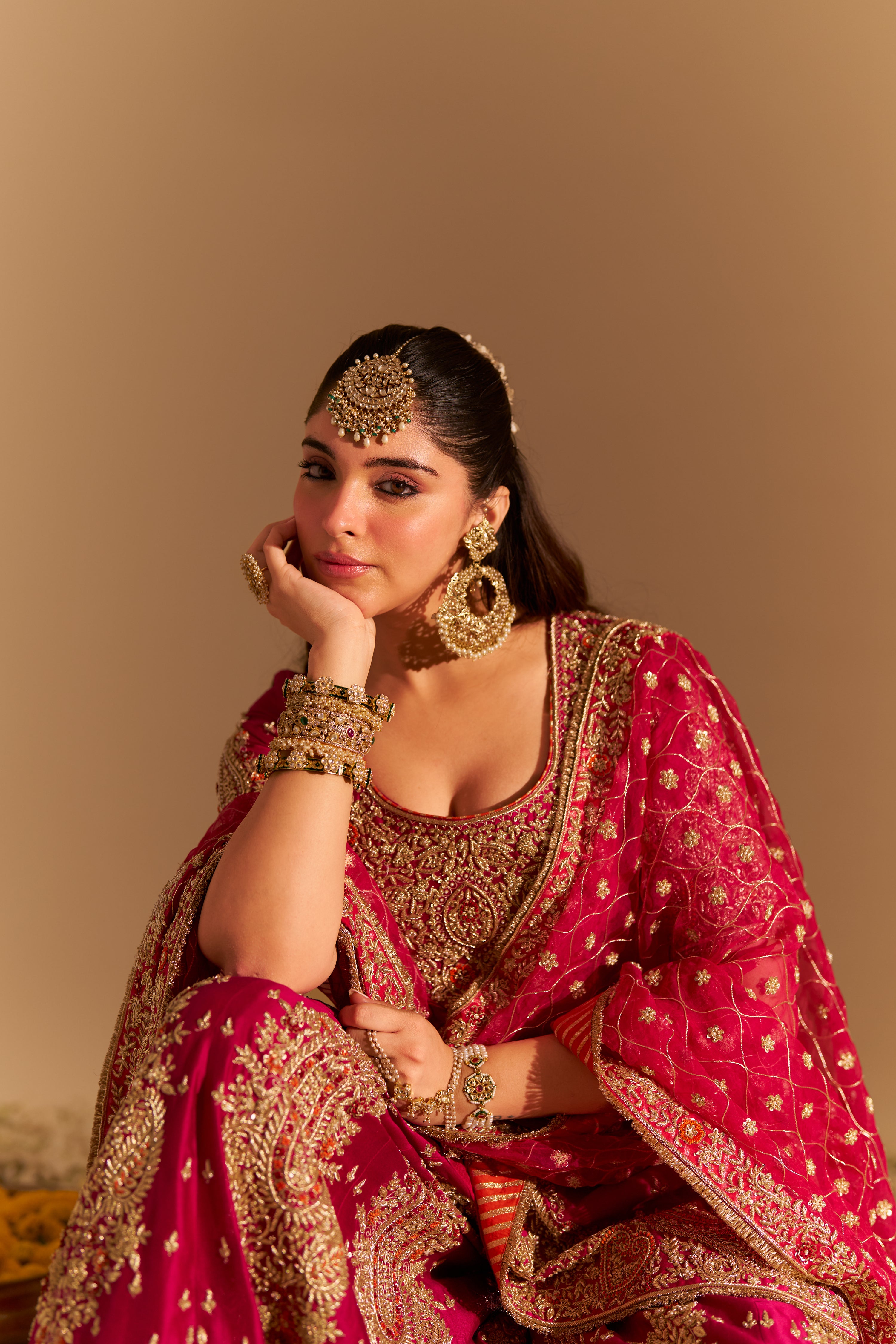 Alina - Dabka Zardozi Embroidered Silk Hotpink Sharara Set
