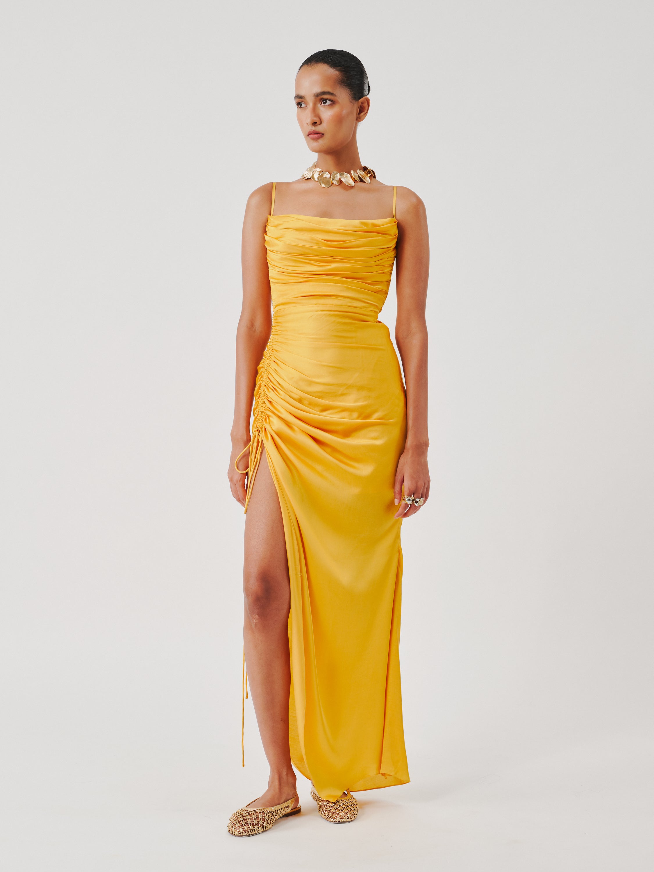 Sunny Yellow Spagetti Draped Dress