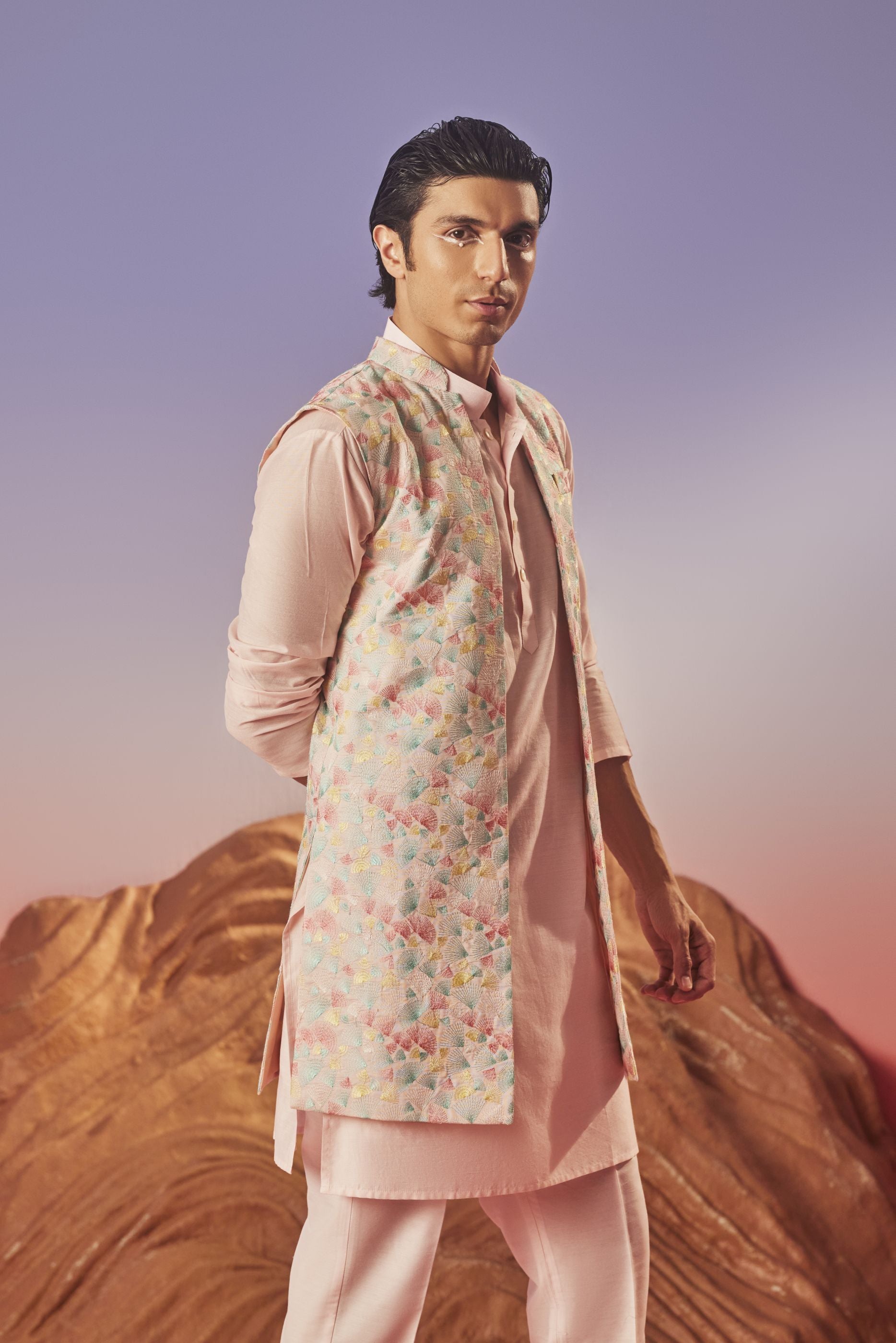 Seher - Silk Embroidery Nehru Jacket Set