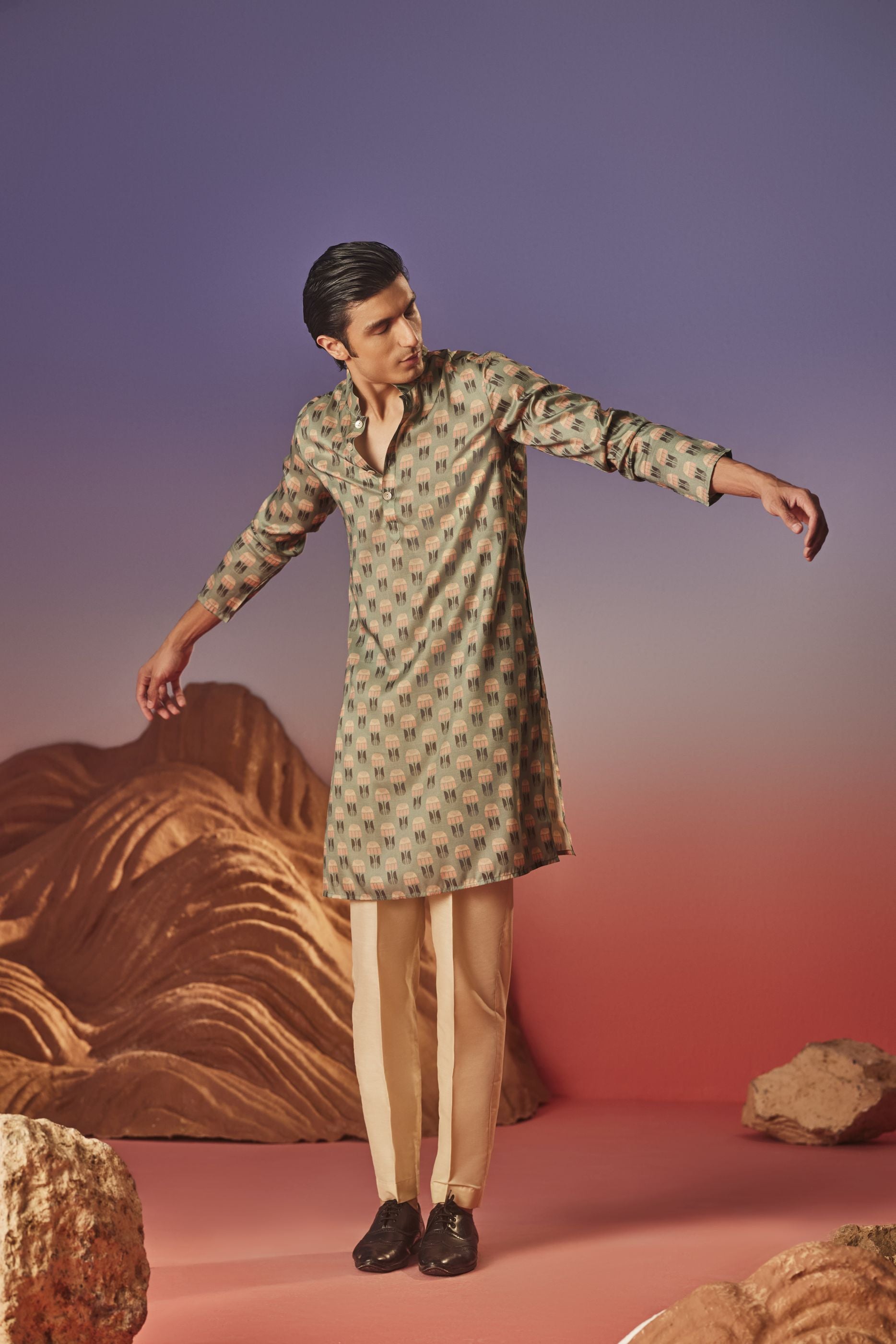 Green Blush - Silk Kurta